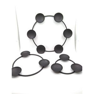 Vtg MCM Danish black Metal Set 3 Round Graduated sizes Circular Candle Holders